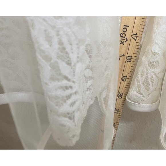 Elegant Lace Wedding Dress Size S ? Beige Sheer Embroidered 3/4 Sleeves & Illusi - Picture 15 of 16